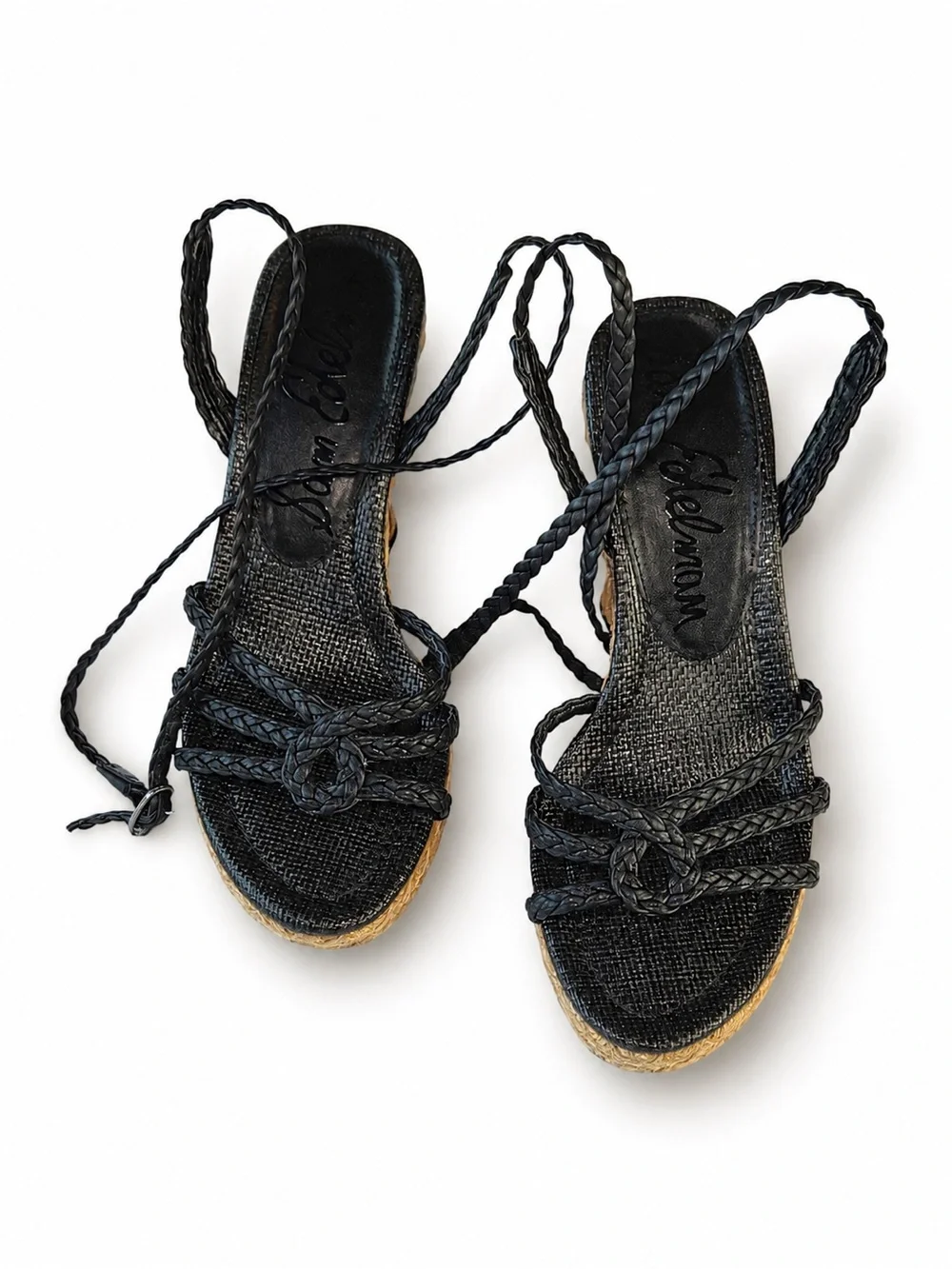 Sam Edelman Black Mindie Espadrille Ankle Strap Platform Wedge Sandals Size 7